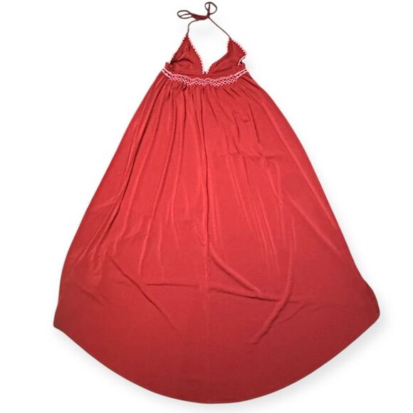 EXPRESS Women’s Merlot Red Contrast Embroidered Trim Halter Maxi Dress Size XS - Picture 6 of 9